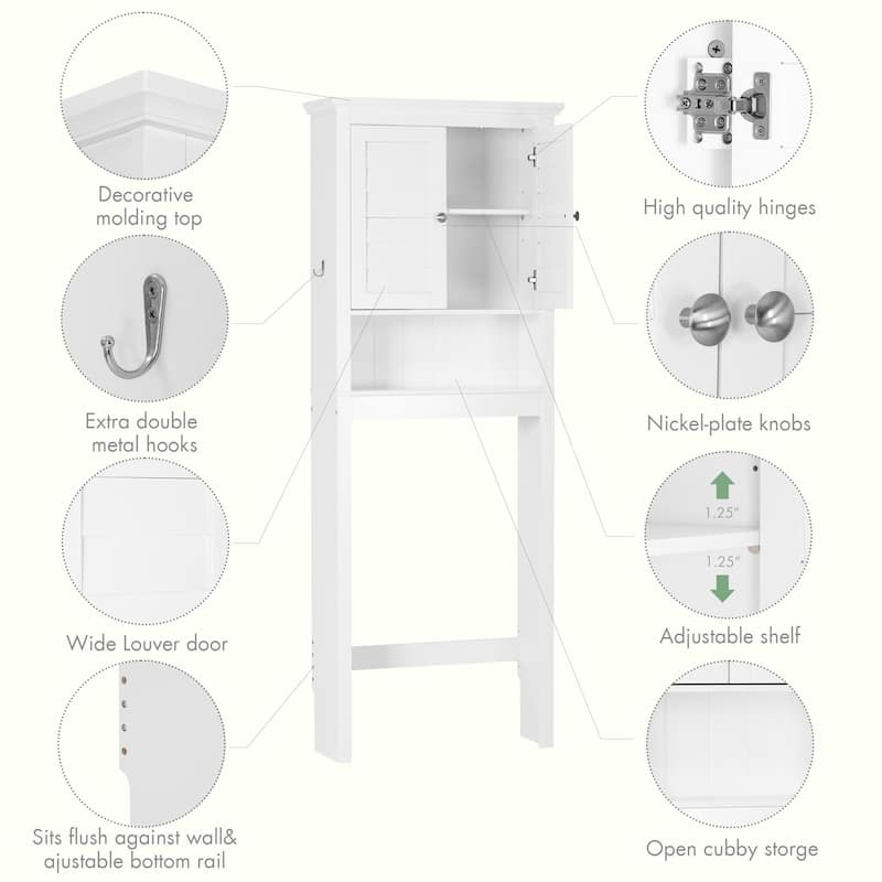 COSTARS Space-Saving Over-the-Toilet Storage Cabinet with Adjustable Shelf, White