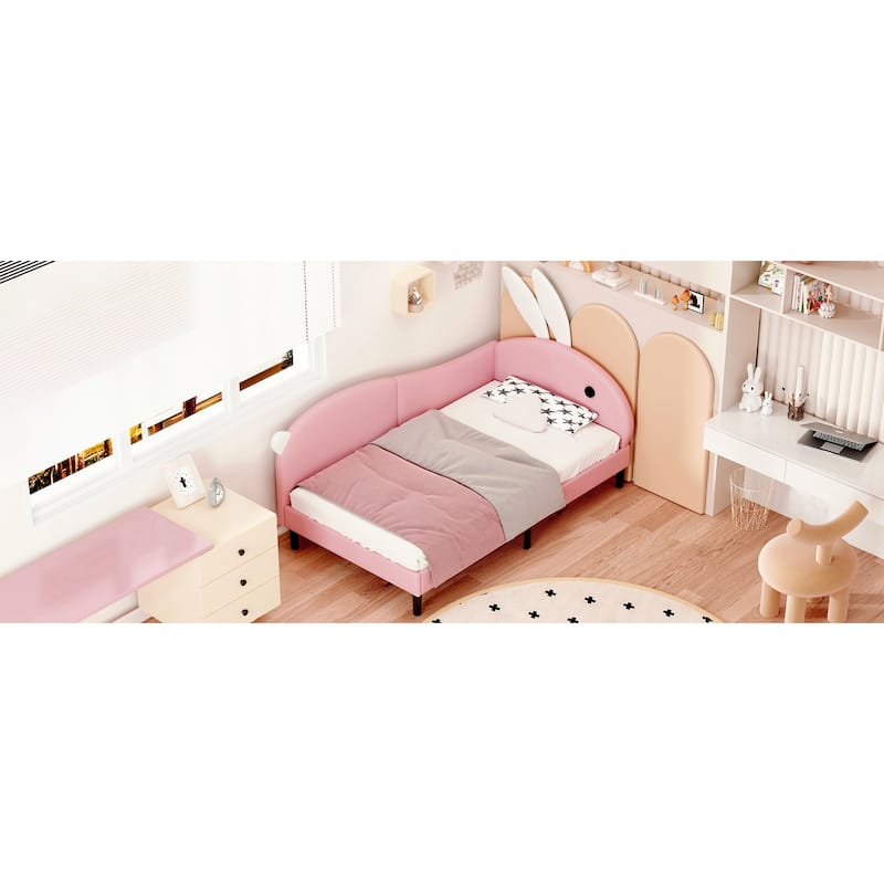 Twin size Upholstered Rabbit-Shape Daybed, Sofabed with Rabbit Ear Headboard, Pink