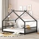 preview thumbnail 41 of 58, Metal House Bed with Roof, Fence, and Back Full - Black