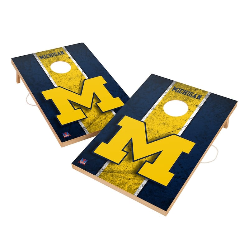 Vintage Michigan Wolverines 2x4 Tailgate Cornhole Boards - Include Case & Lights