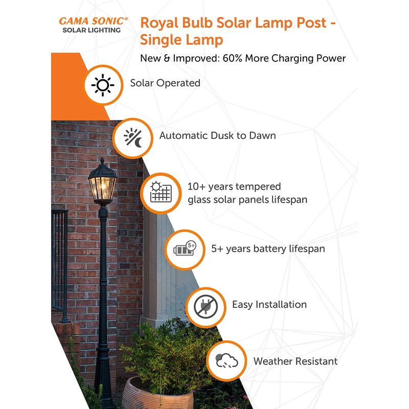 Gama Sonic 87 in. Royal Bulb Solar Warm White LED Lamp Post Light Set