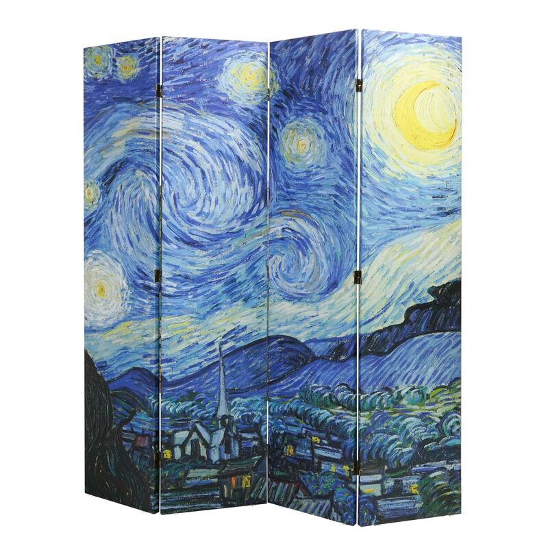 American Art Decor Double-Sided Canvas Room Divider, 4 Panels, 70" H x 63" L