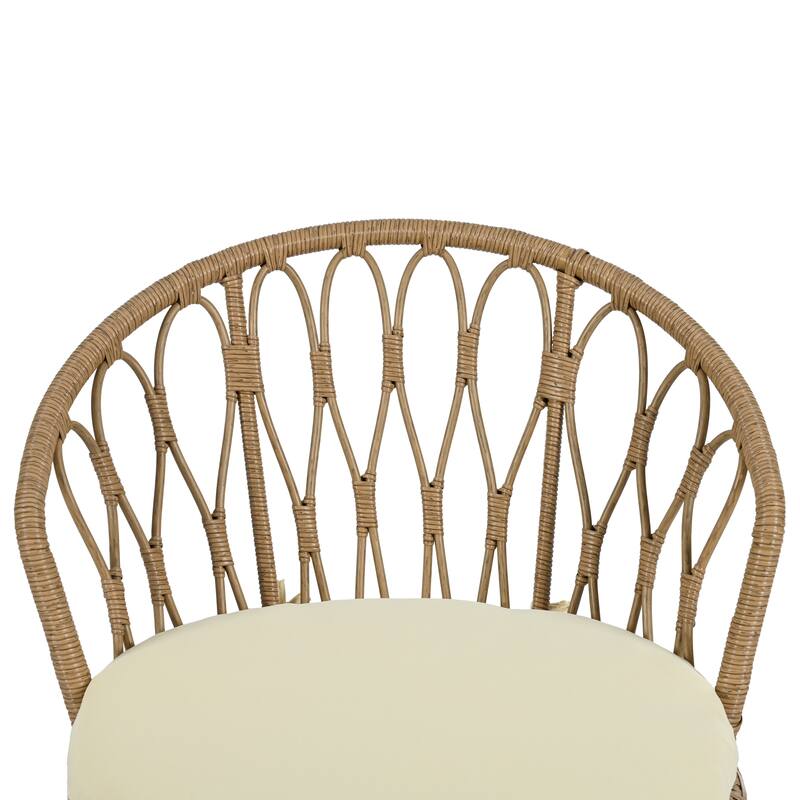 Outdoor 3 Piece Casual Dining Table Set Glass Round Coffee Table with Storage Rack and 2 Rattan Chairs with Cushions