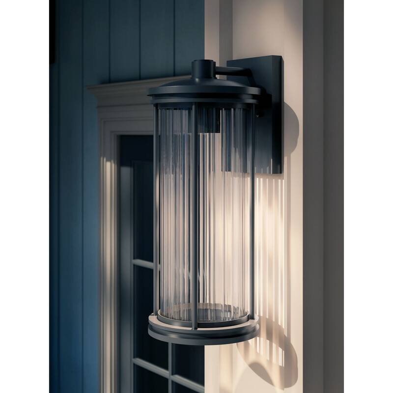 Barras 20.25" 1-Light Outdoor DarkSky Approved Wall Sconce with Clear Ribbed Glass in Black