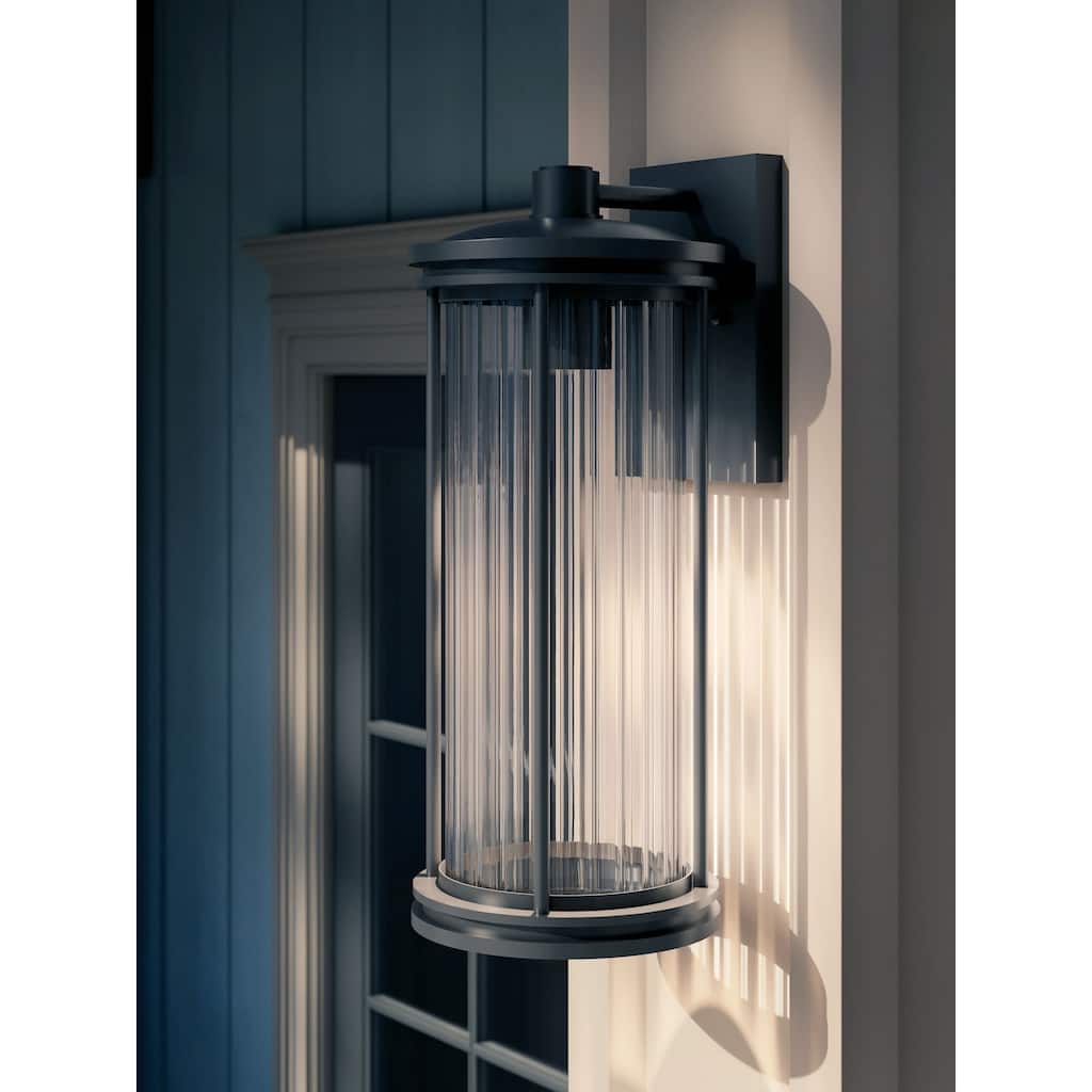 Barras 20.25" 1-Light Outdoor DarkSky Approved Wall Sconce with Clear Ribbed Glass in Black