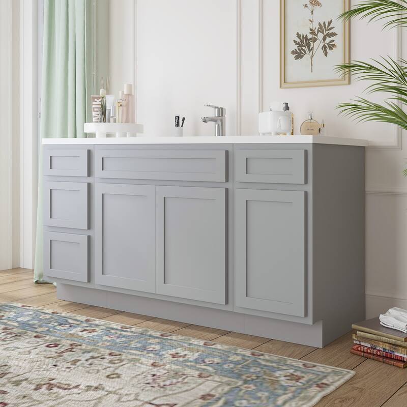 Vanity Art 66" Oak Freestanding Bathroom Vanity Cabinet without Top