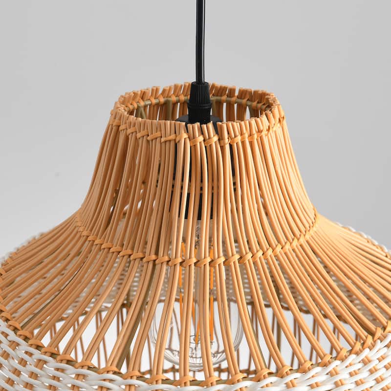 17" Bohemian Round Woven Wicker Adjustable Pendant Hanging Light for Dining Room