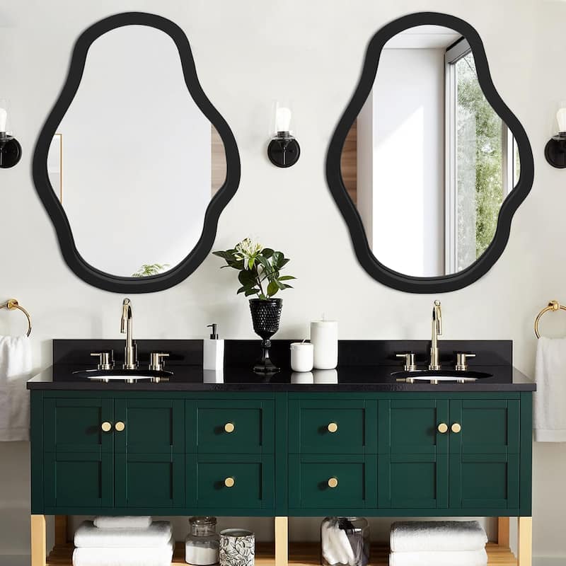 Irregular Wavy Wall Mirror, Boho Vanity Mirror Decorative Wood Framed for Bathroom, Bedroom, Living Room, Cloakroom, Entryway