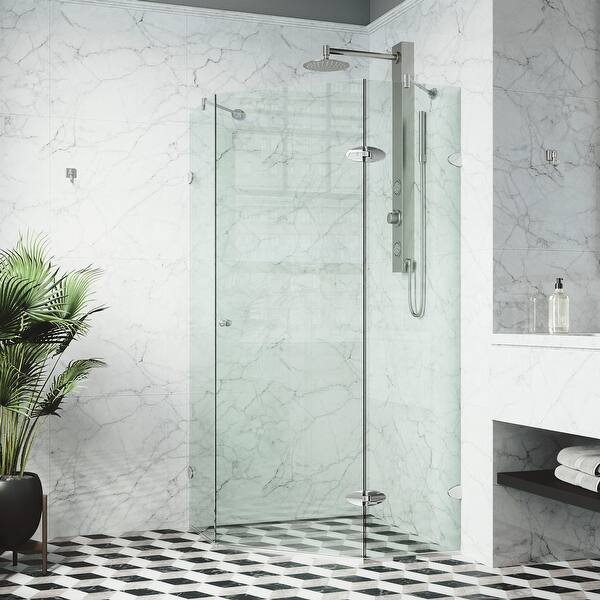Shop Vigo Watertight Frameless Neo Angle 3 8 Inch Clear Shower Enclosure Overstock 4725328