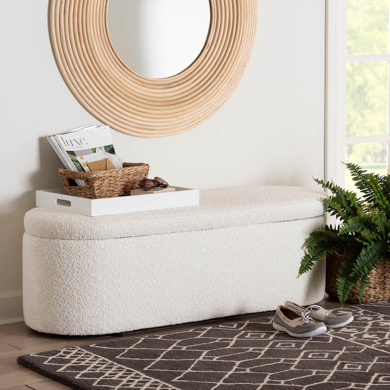 Lavina Modern White Teddy-Bear Fabric Storage Bench