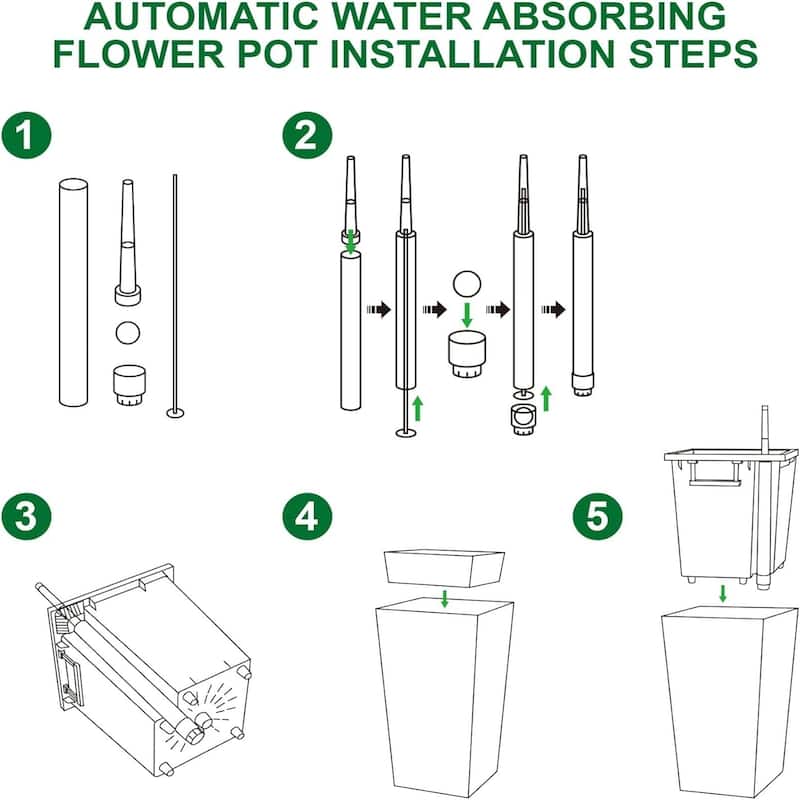 2-Pack 22.5-Inch Tall Self-Watering Planters with Water Level Monitor Pots with Drainage Holes Inner Bucket and Wheels Balck