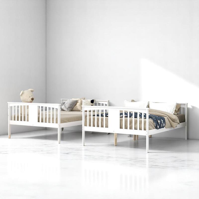 Full Over Full Bunk Bed with Convertible Design, Wooden Frame with Guardrails, No Box Spring Required,Guest Room Furniture