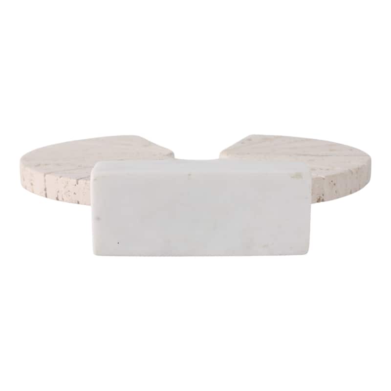 Travertine Marble Geometric Fan Modern Sculpture Decor - 11" Tan - 10" x 2" x 11"