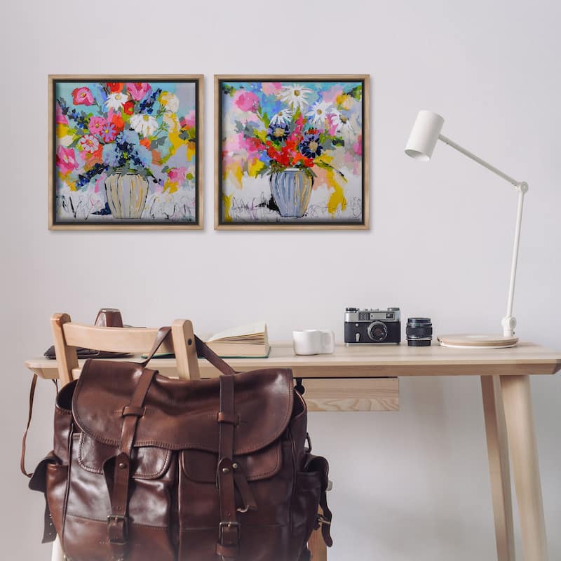 Stupell Vibrant Flower Vase Collection Framed Floater Canvas Wall Art Design By Joan Curtis (Set of 2)
