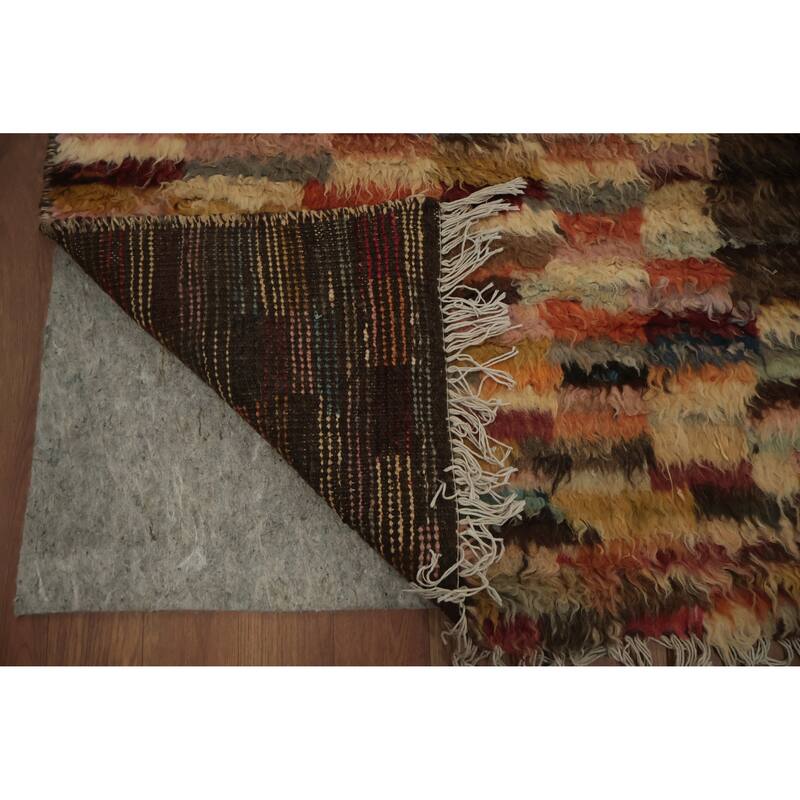 Hand Knotted Oriental 100% Wool Carpet Modern Tribal Brown Moroccan Area Rug - 9' 10'' X 6' 10''