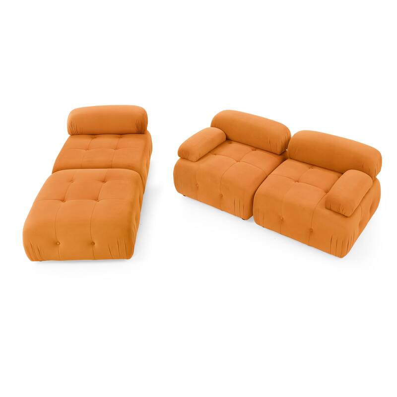 93" Velvet Modular Sectional Sofa with Button Tufted Design, Reversible Ottoman and DIY Combination