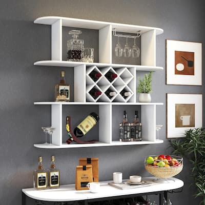 Large Wall Mounted 3 Tier Bottle Wine Rack,Multifunctional Wooden Wall Mounted Wine Rack,Storage Rack with Wine Glass Holder