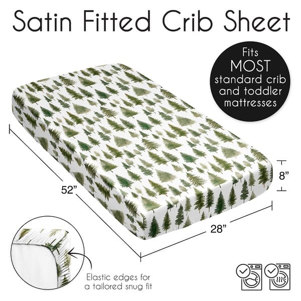 Sweet Jojo Designs Sage Green Woodland Boy Girl Gender Neutral Unisex Satin Fitted Crib Sheet Forest Pine Tree Watercolor Trees