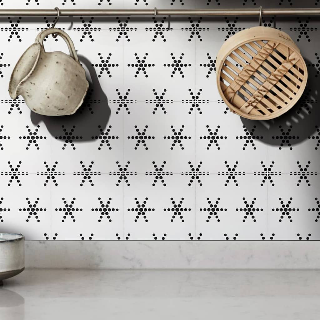 Handmade Paris in White and Black Tile, Pack of 12 (Morocco)