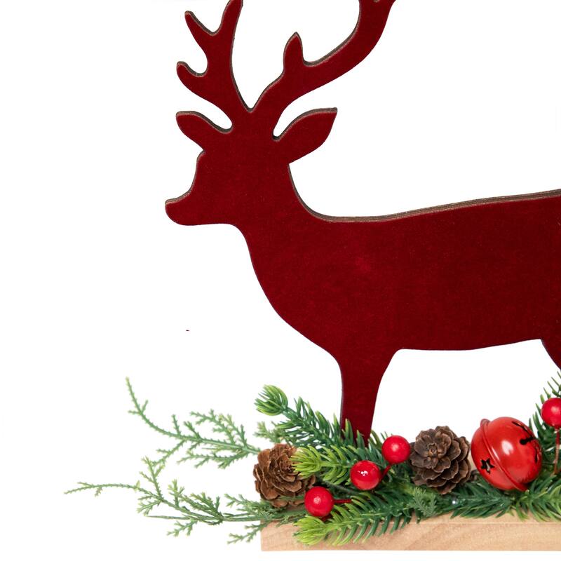 Deer and Jingle Bell Christmas Decoration - 8"- Red and Green
