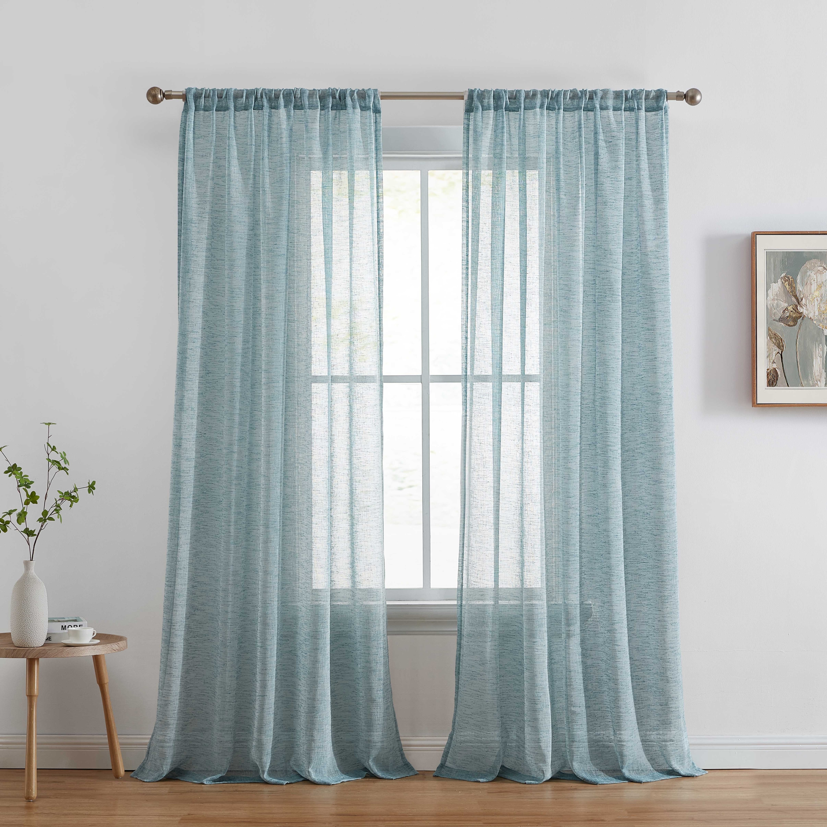 HLC.me Penelope Faux Linen Textured Semi Sheer Light Filtering Window Pole Pocket Curtains Panels - Set of 2