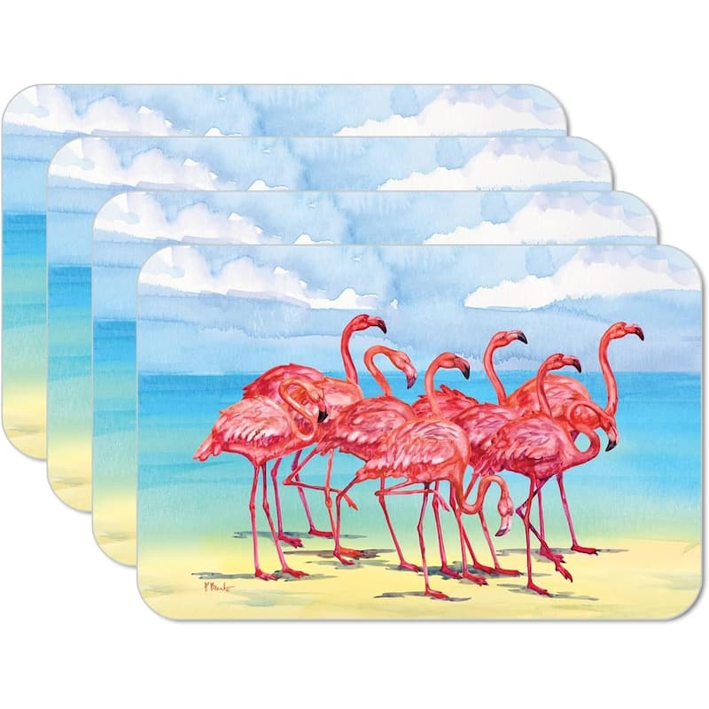Flamingo Horizon 4 Pack Reversible Easy Care Flexible Plastic Placemats Made in The USA BPA Free Easily Wipes Clean - Multi