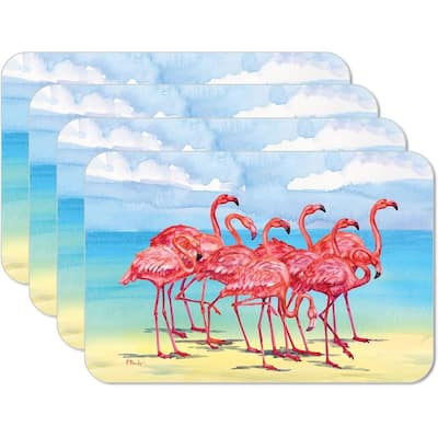 Flamingo Horizon 4 Pack Reversible Easy Care Flexible Plastic Placemats Made in The USA BPA Free Easily Wipes Clean