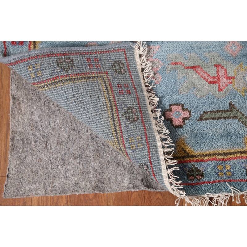 Transitional Blue Oushak Oriental Area Rug Handmade Floral Wool Carpet - 8'1"x 9'6"