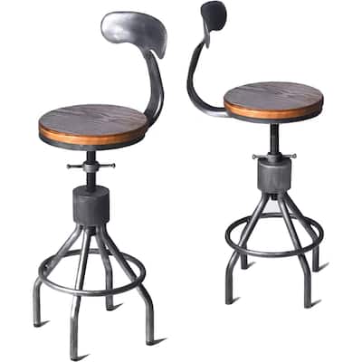 Rustic Industrial Bar Stool Metal Swivel Wooden Top Barstools