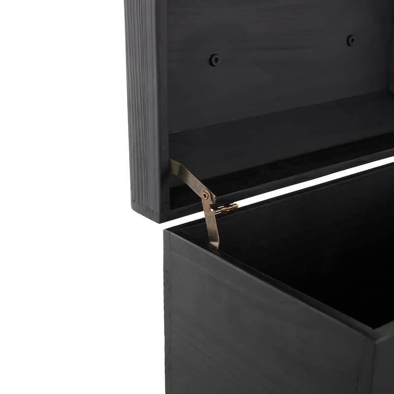 Black Wood Handmade Decorative Box with Brass Latches and Handle (Set of 2)