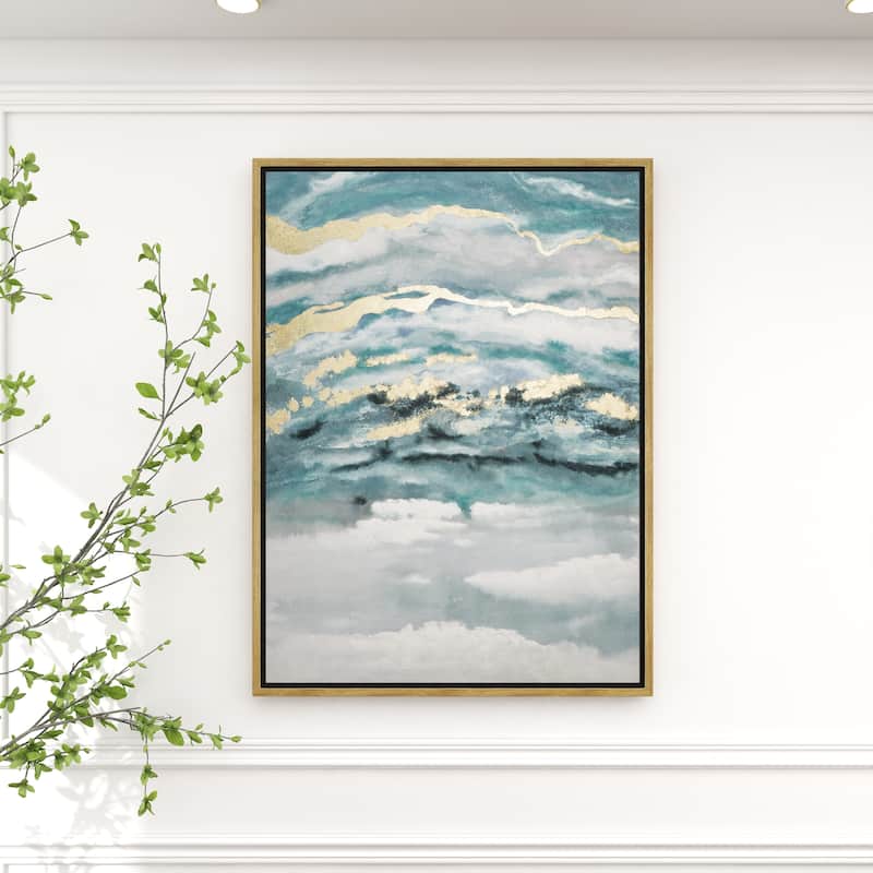 Canvas Geode Enlarge Slice Living Room Framed Wall Art with Gold Frame - Teal - Roche River Decor