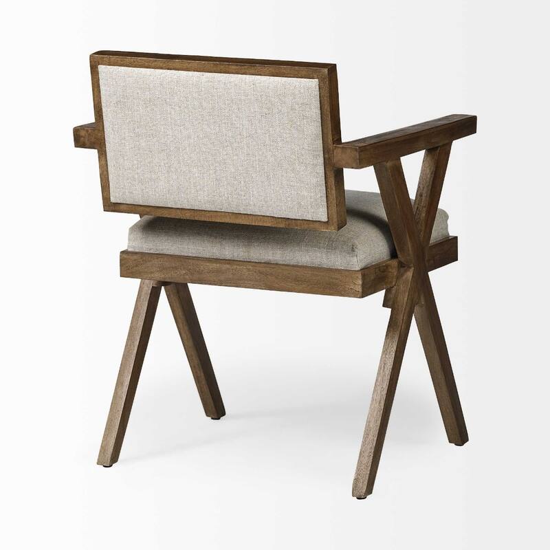 Modern Cream Upholstered Dining Armchair with Open Back and Solid Wood Legs for Dining Room - 31.5”H x 22”W x 23”D