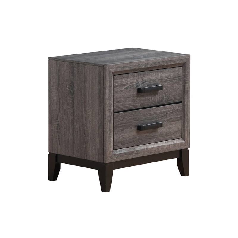 Modern 2-Drawer Nightstand with Kennin Center Glide, Grey Foil Finish and Black Hardware
