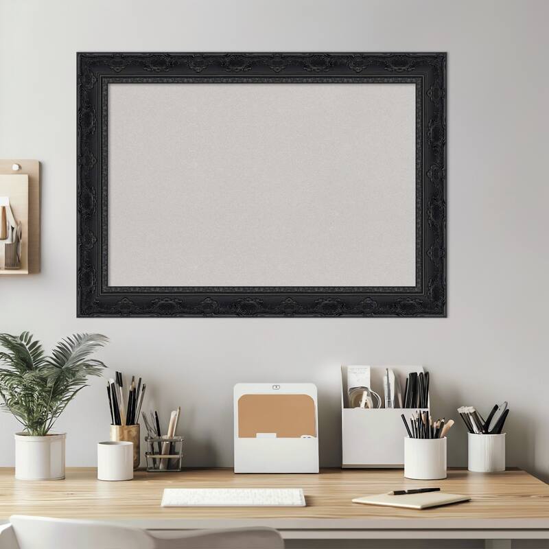 Filigree Gloss Black Framed Cork Board - Bulletin Board, Organization Board, Pin Board