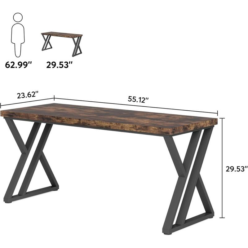 55" Modern Writing Desk with Z-Shaped Metal Legs, Heavy Duty