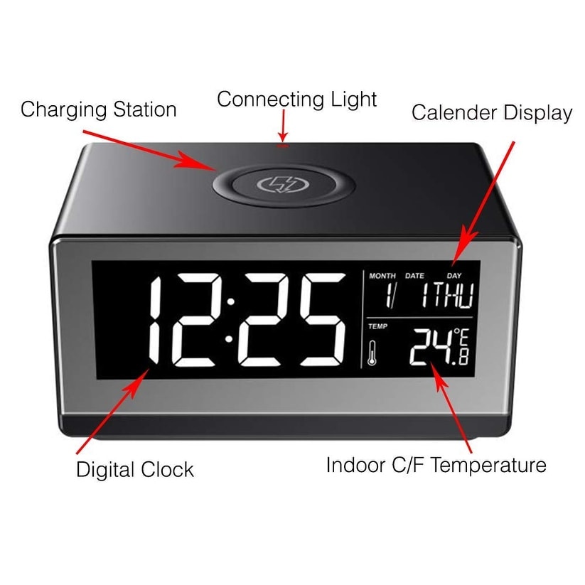 Boytone BT-12B Fast Wireless Charging Digital Alarm Clock with Temperature &... 