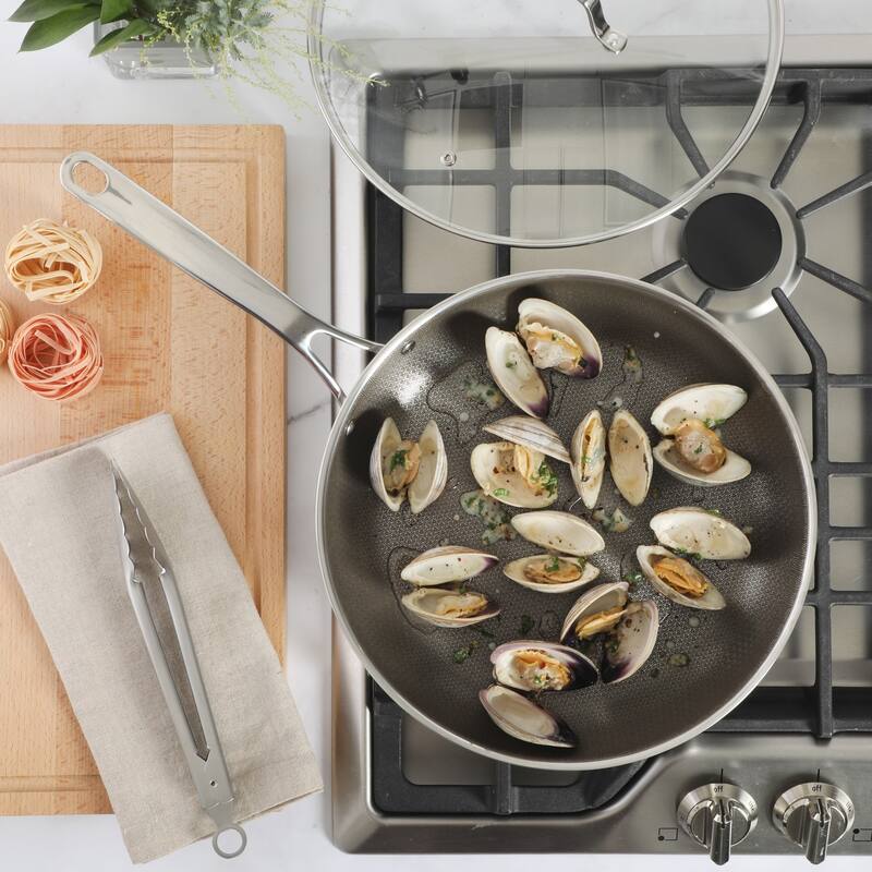 Martha Stewart Badgley Hybrid Nonstick 12 Inch TriPly Stainless Steel Large Fry Pan With Lid & Stay Cool Handle