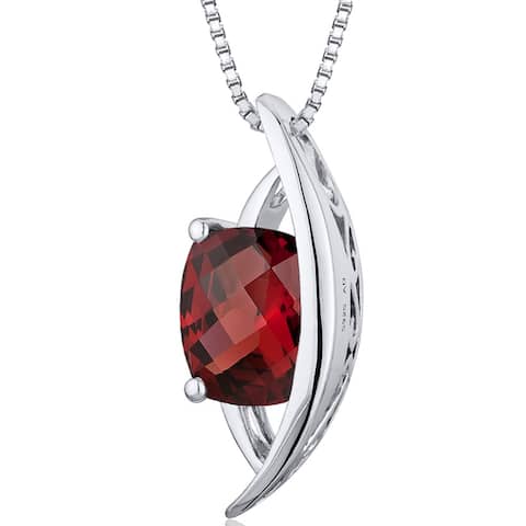 Natural Garnet 1.75 Carats Pendant Necklace in Sterling Silver, 18"