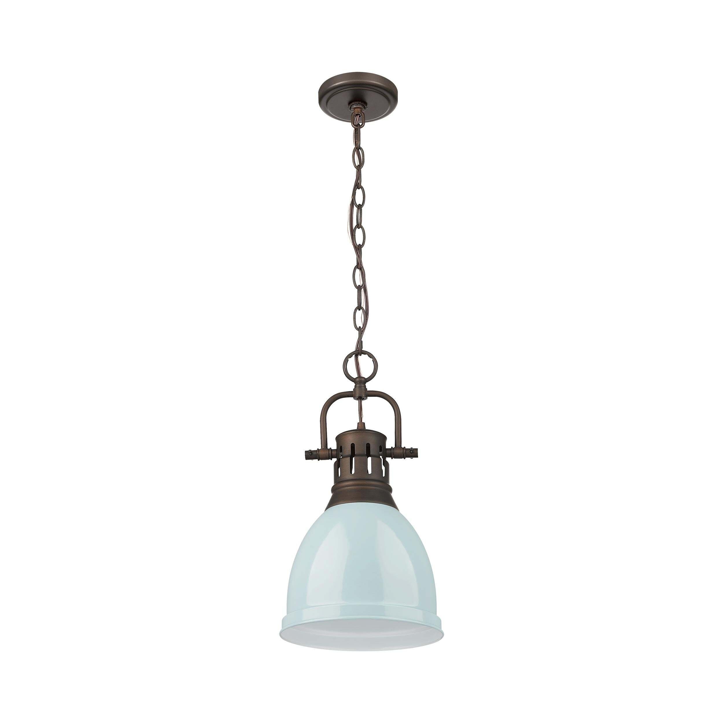 Golden Lighting Duncan 1-Light Chain Pendant - 9" - Rubbed Bronze - Seafoam
