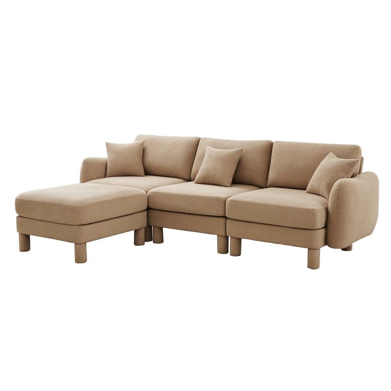109.4" 3-Seater Modern Upholstered Sofa Couch, Deep-Seat Sectional Sofa with Shell-Shaped Armrests, Leisure Sofa for Living Room