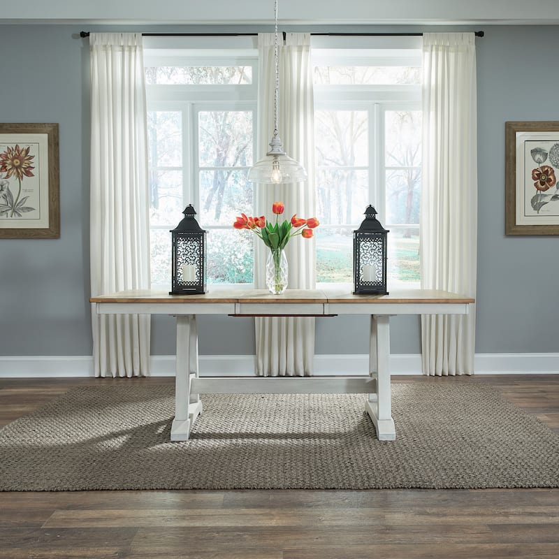 Lindsey Farm Weathered White & Sandstone 5 Piece Trestle Table Set