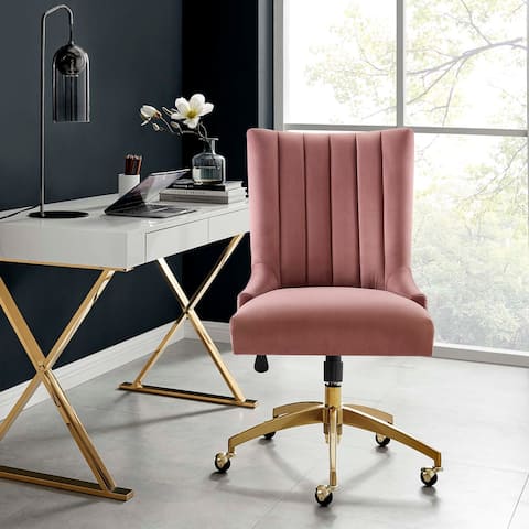 Empower Channel Tufted Performance Velvet Office Chair in Gold Teal