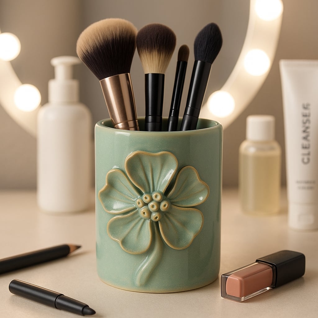 Ceramic Cute Pencil Cup Decorative Flower Office Desk Accessory