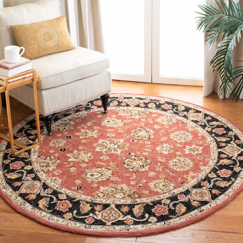 SAFAVIEH, Handmade Chelsea Maialen French Country Wool Rug - 3' Round - Rose/Black