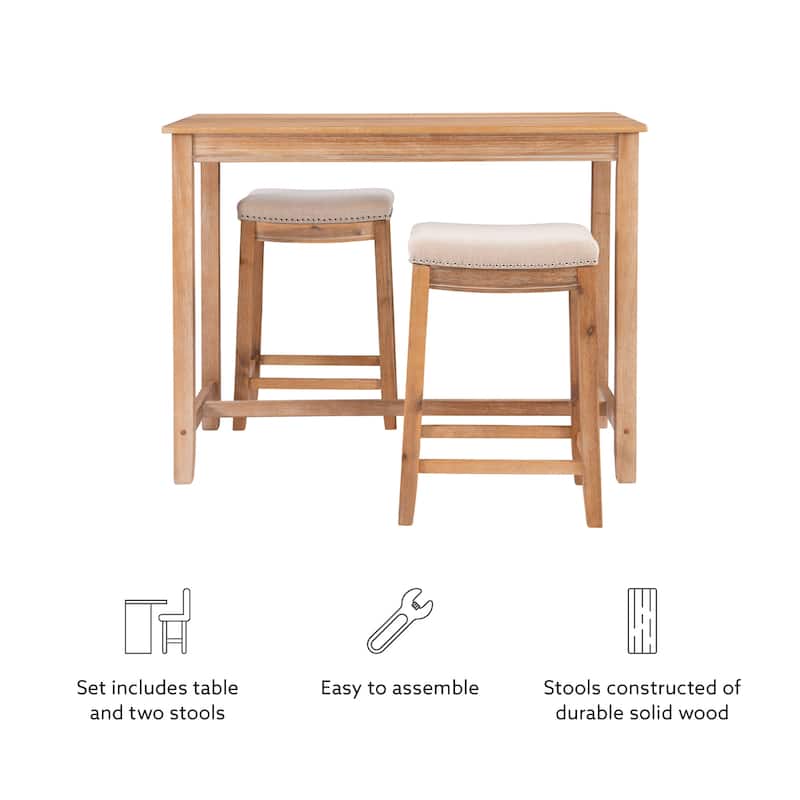 3-Piece Counter Table and Stools - 47.25" - Antique Brown and Beige