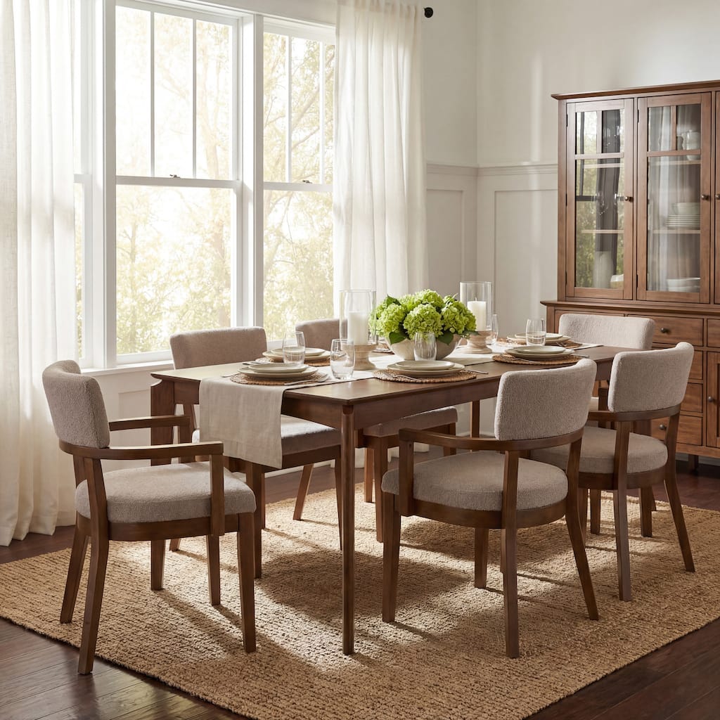 Christopher Knight Home - Norvale Mid-Century 7-Piece Dining Set with Wood Upholstered Chairs