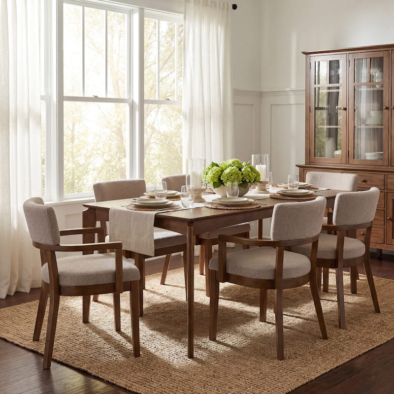 Christopher Knight Home - Norvale Mid-Century 7-Piece Dining Set with Wood Upholstered Chairs - Khaki+Walnut