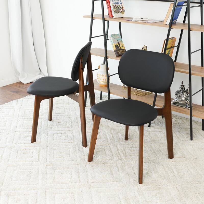 GDFStudio - Kelsey Mid-Century Modern Faux Leather Dining Chair with Solid Wood Base, Set of 2 - 21.1"W