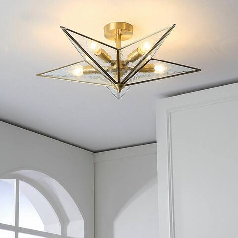 Minimalist Star Shape Brass 5-Light Flush Mount Gold Pendant - 5 Light