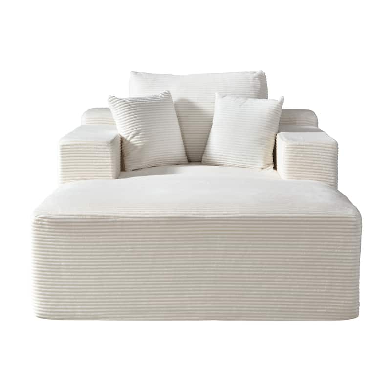 Convertible Chaise Lounge Chair Indoor - Oversized Corduroy Couch with Wide Armrest & Throw Pillows